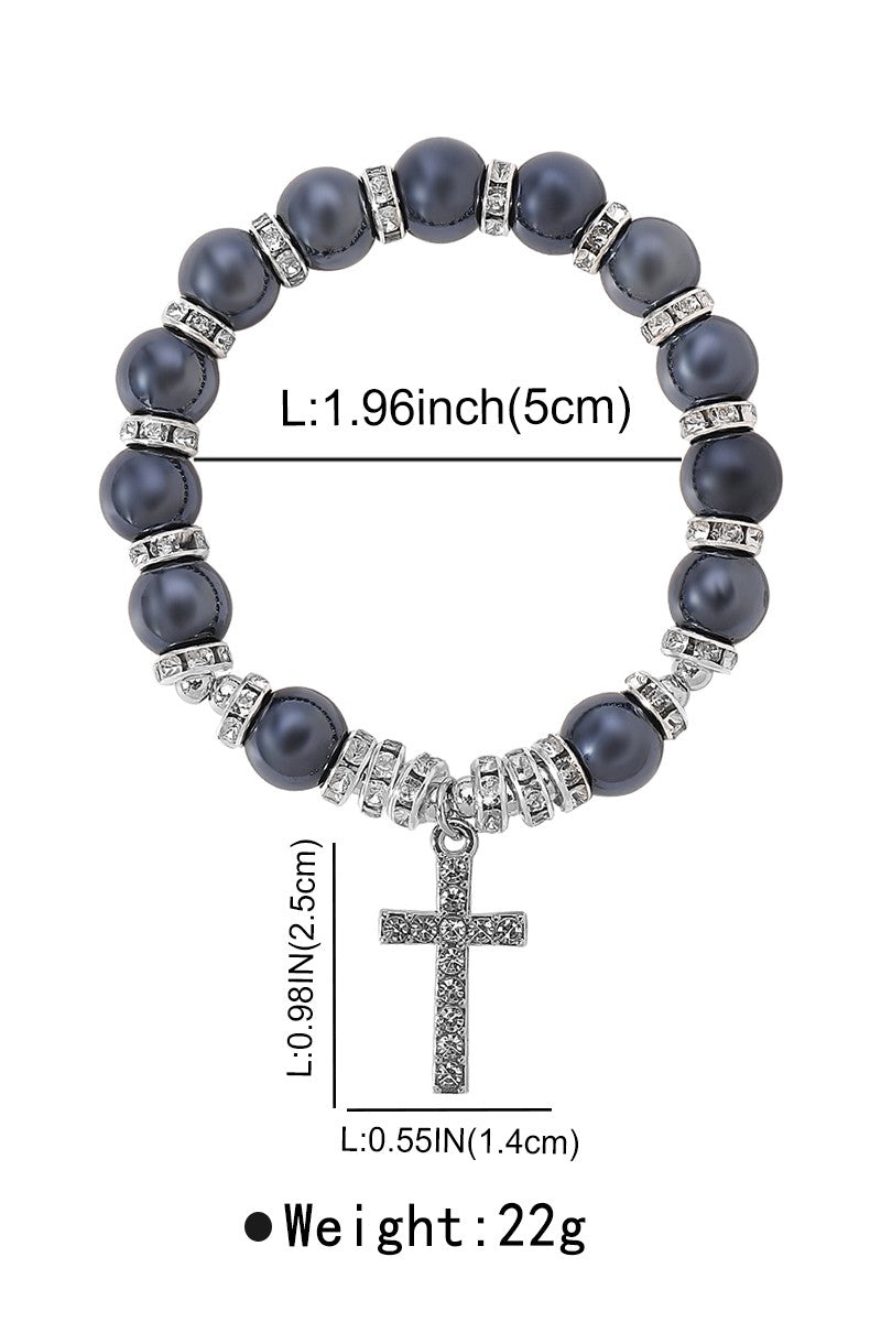 Rhinestone Cross Beaded Bracelet