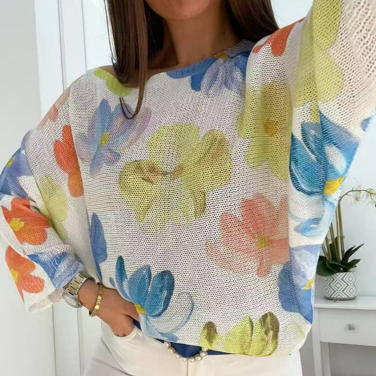 White Floral V Neck Top