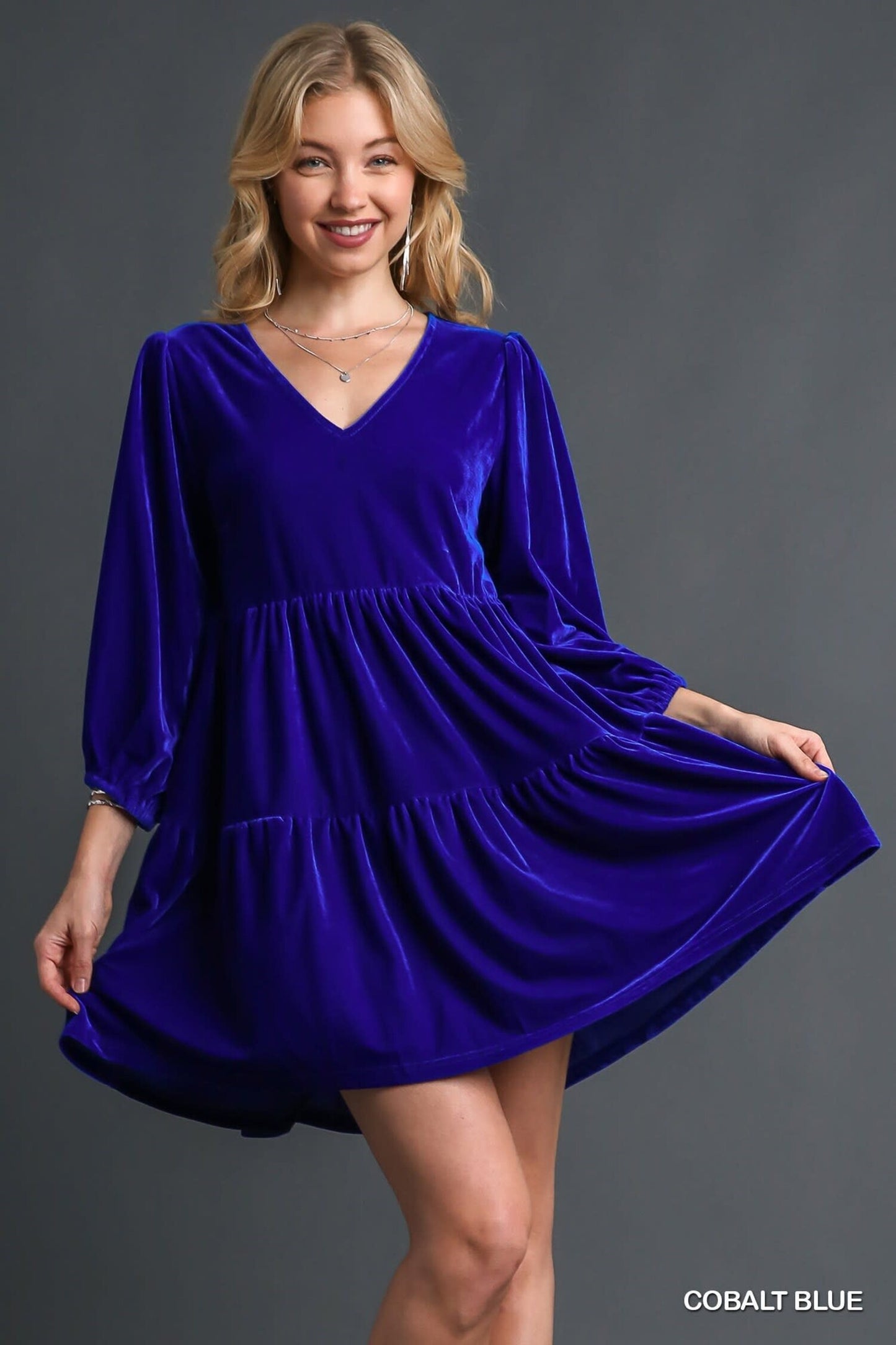 Blue Christmas Velvet Dress