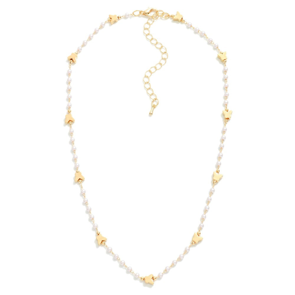 Pearl And Butterfly Beaded Necklace