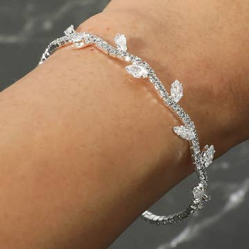 Rhinestone Leaf Cuff Bracelet