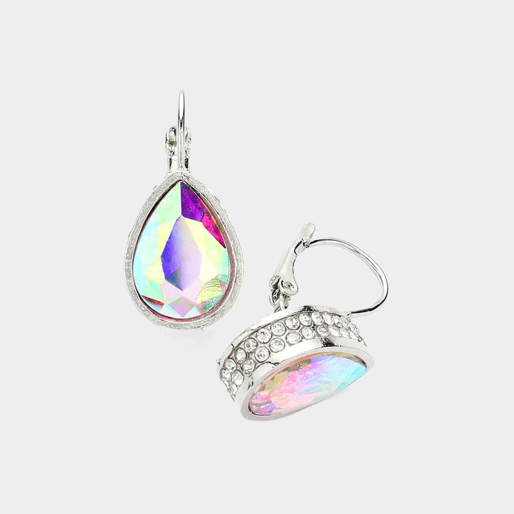 Rhinestone Teardrop Lever Back Earrings