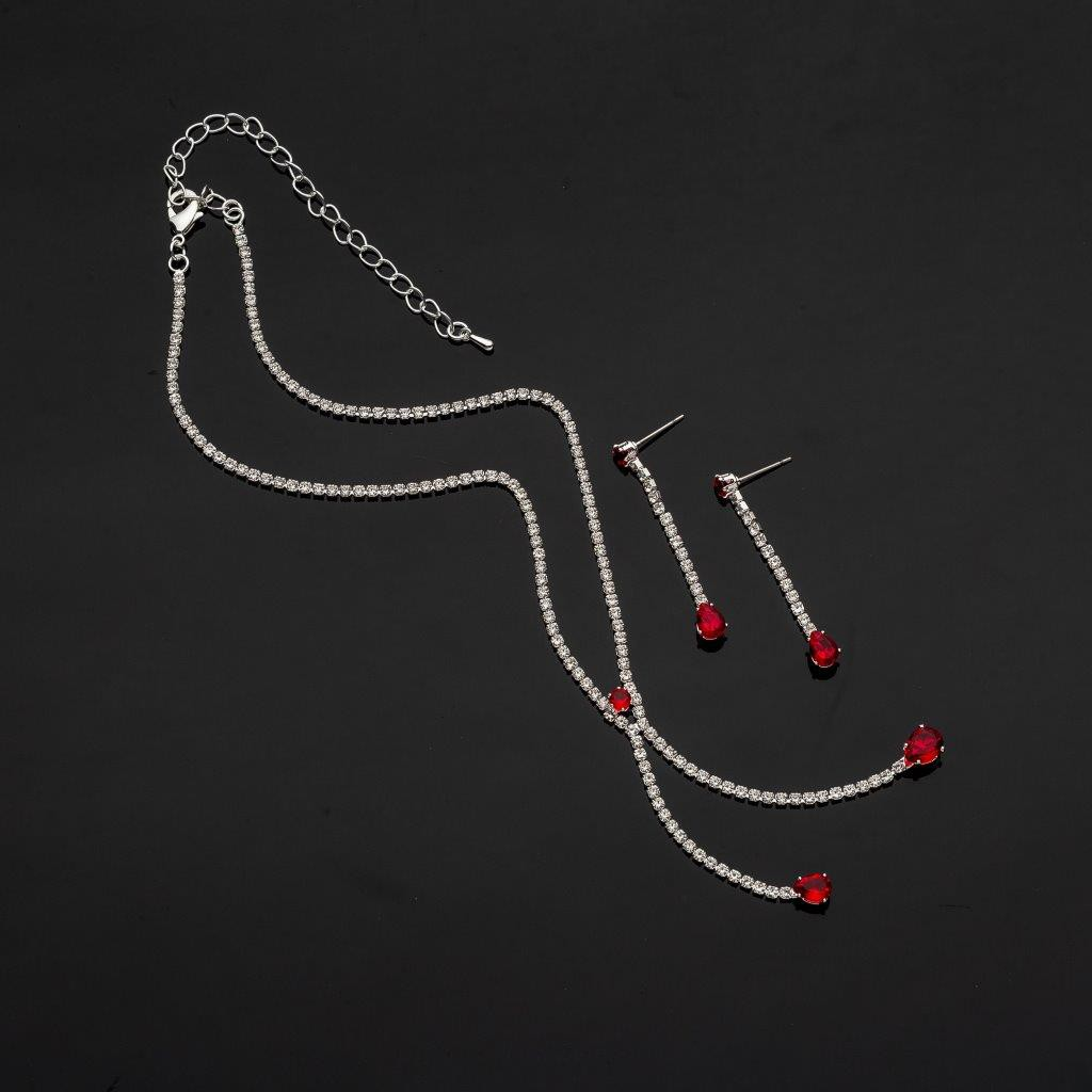 Ruby Rhinestone Necklace Set