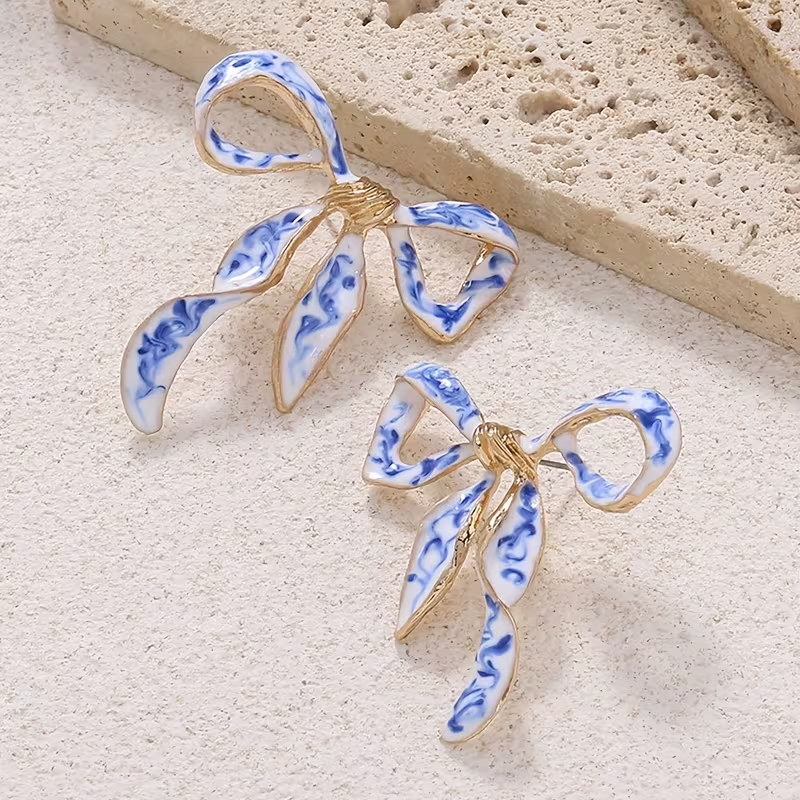 Blue Porcelain Bow Earrings