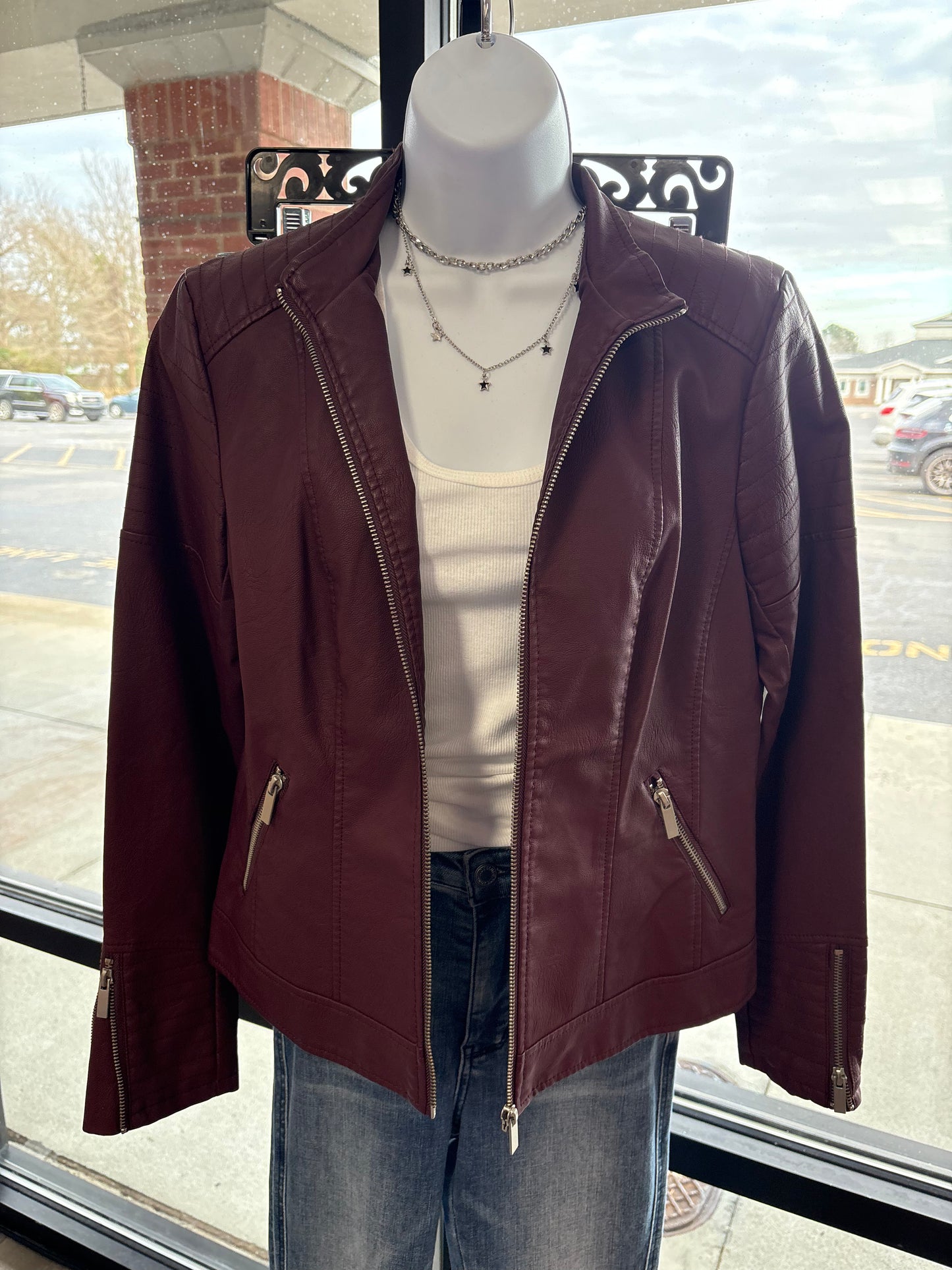 Burgandy Pleather Moto Jacket