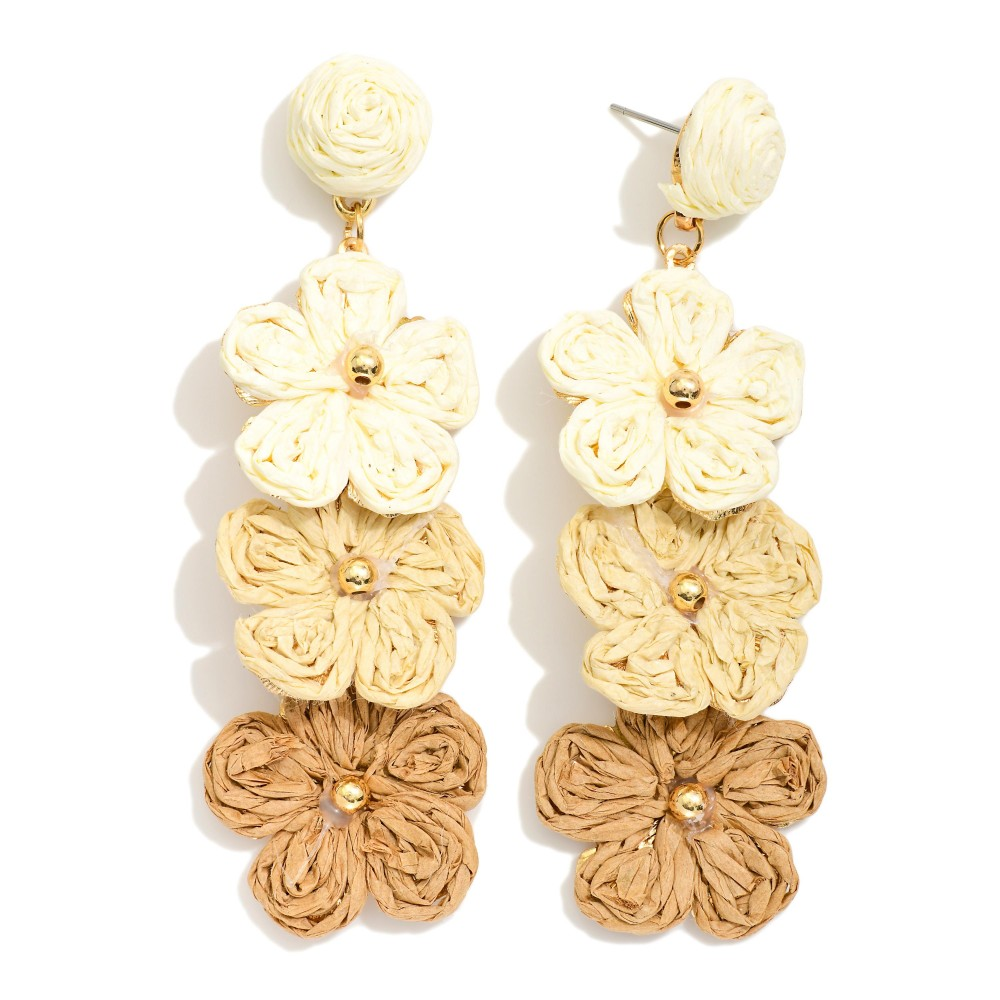 Raffia Triple Flower Earrings