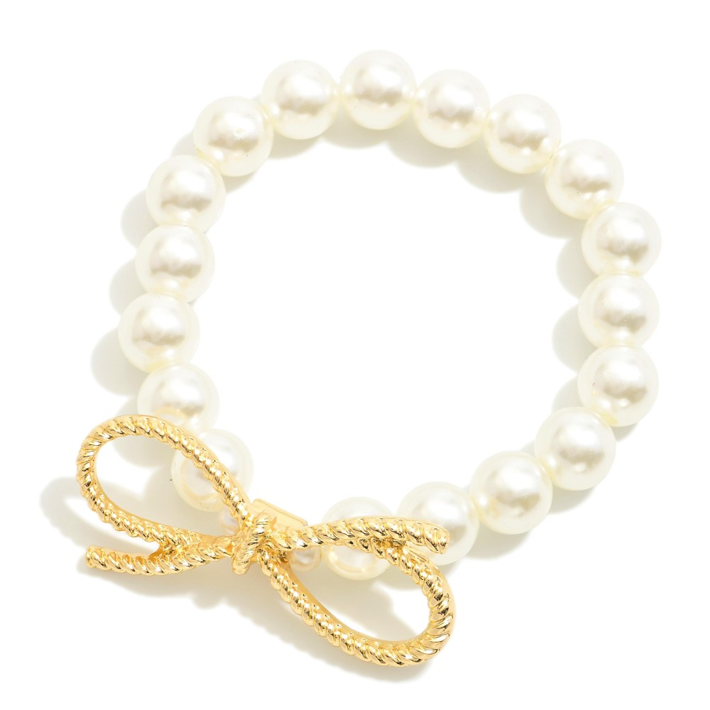 Metal & Pearl Bow Bracelet