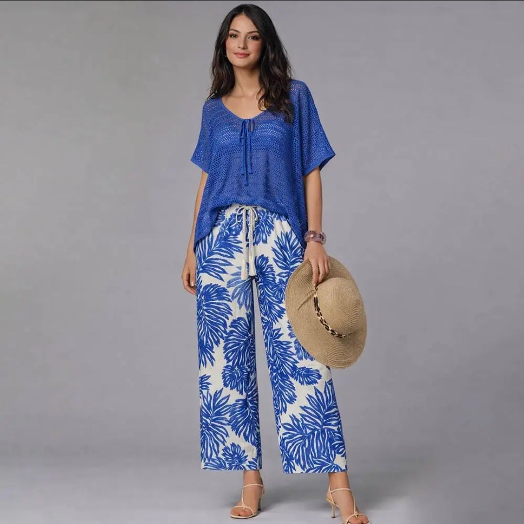 Blue Leaf Wide Leg Pants