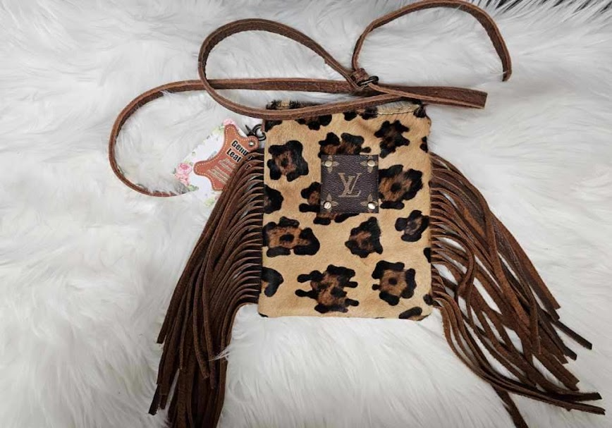 Re-Purposed Leopard Fringe Crossbody