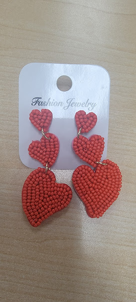 Seed Bead Tri Heart Earrings