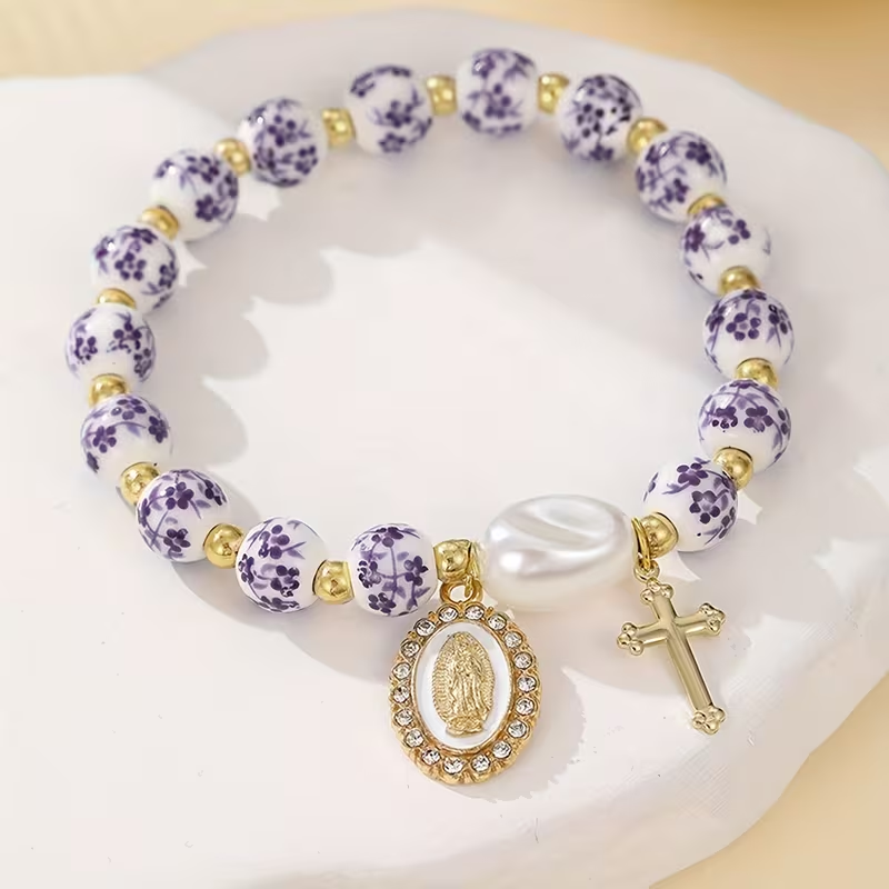 Porcelain Bead Cross Charm