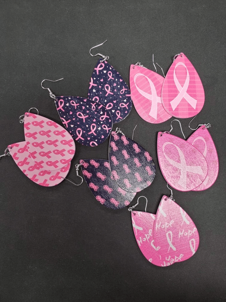 Breast Cancer Wooden Earrings - Lady Dorothy Boutique