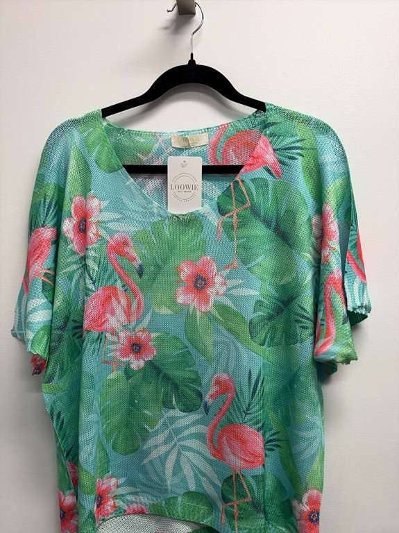 Flamingo Tropical Short Sleeve Sweater