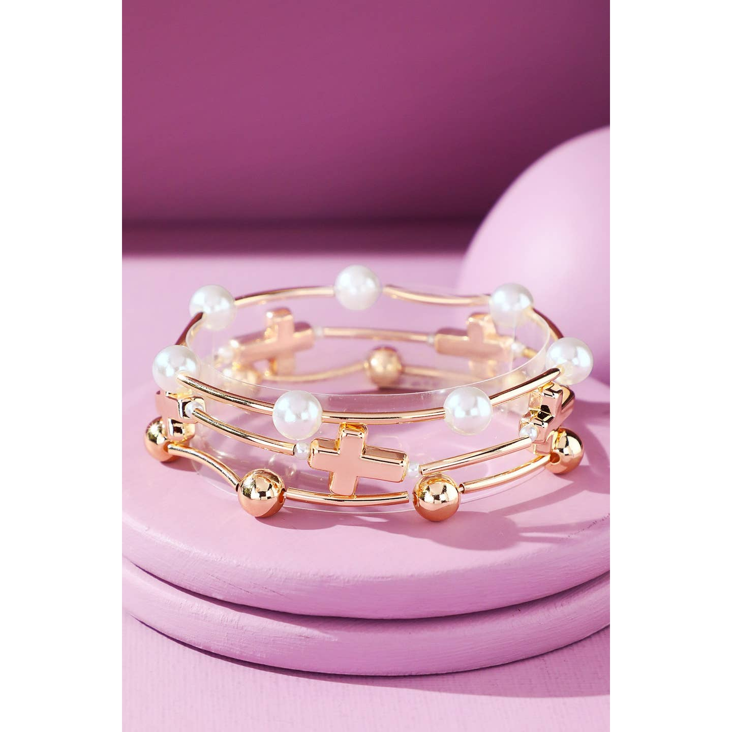 Metal Cross Stretch Bracelet Stack