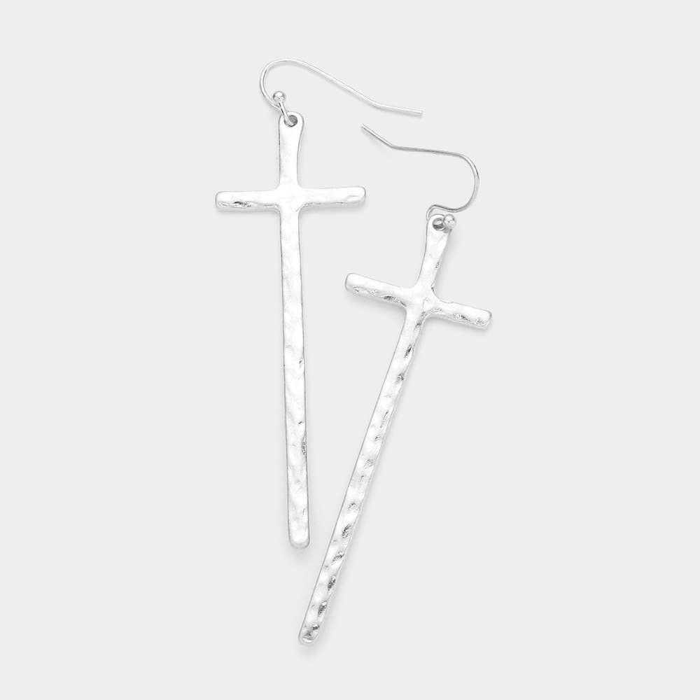 Hammered Cross Earrings