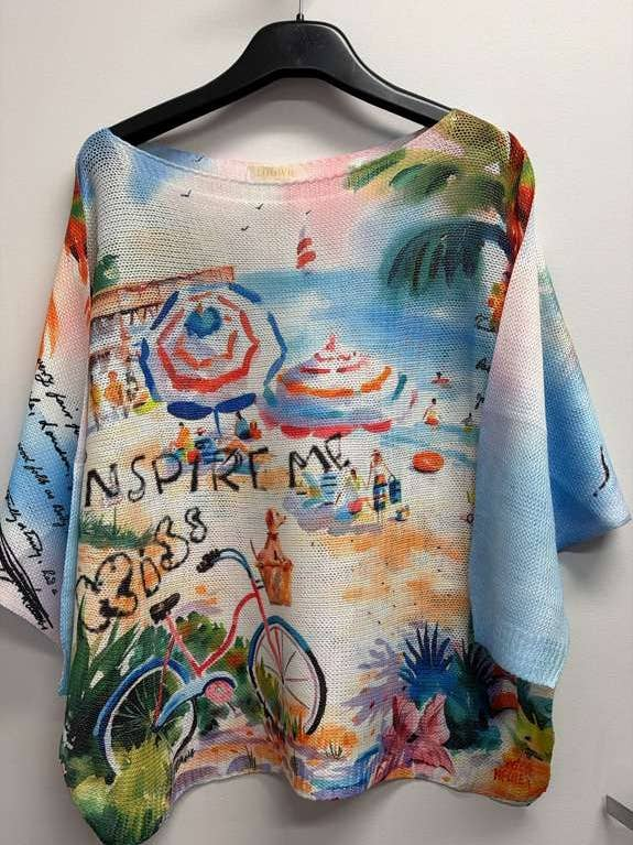 Blue Beach 3/4 Sleeve Top
