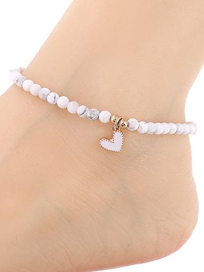 Natural Bead Heart Anklet - Lady Dorothy Boutique