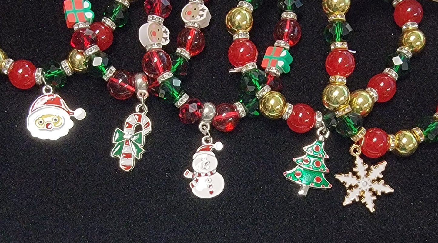 Christmas Bead Charm Stretch Bracelet