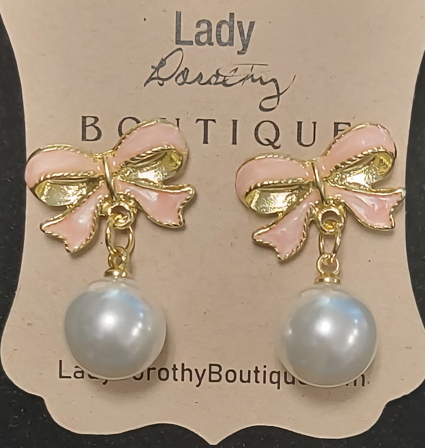 Pink Bow Pearl Earrings