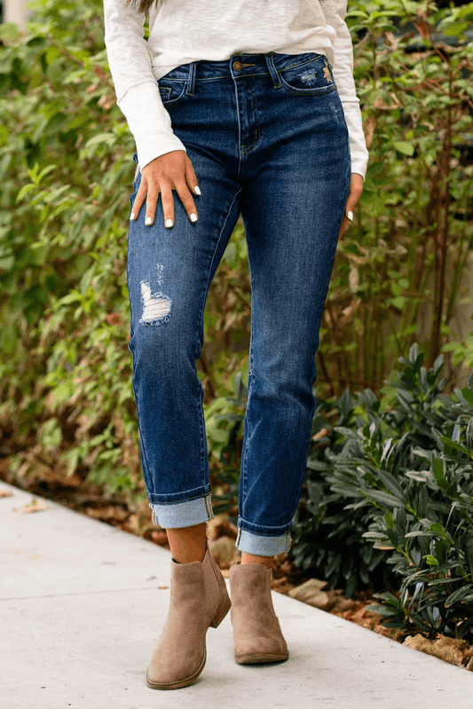 High Waist Floral Embroided Jeans - Lady Dorothy Boutique