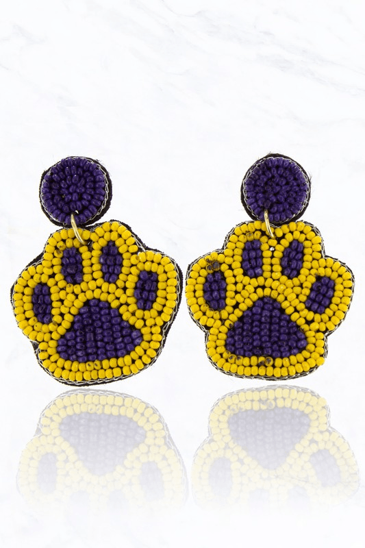 Purple Paw Print Seed Bead Earrings - Lady Dorothy Boutique
