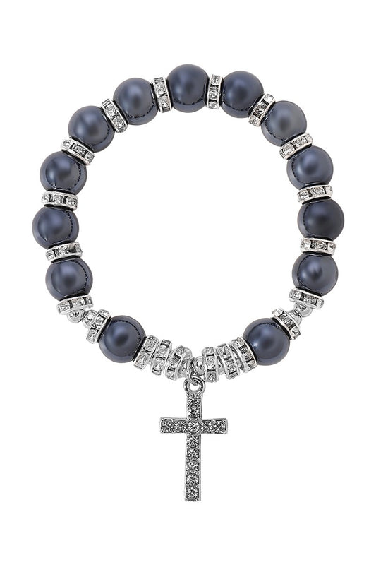 Rhinestone Cross Beaded Bracelet