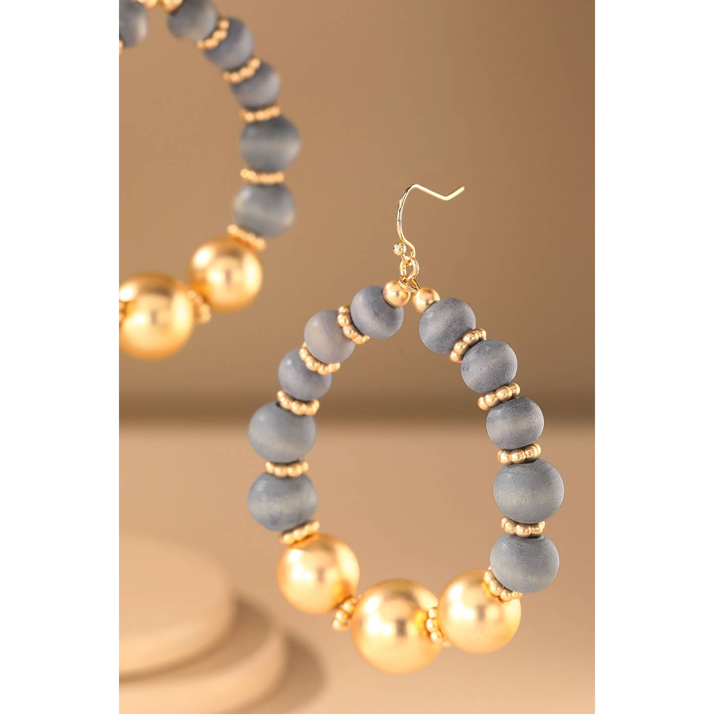 Wood Bead Teardrop Earrings
