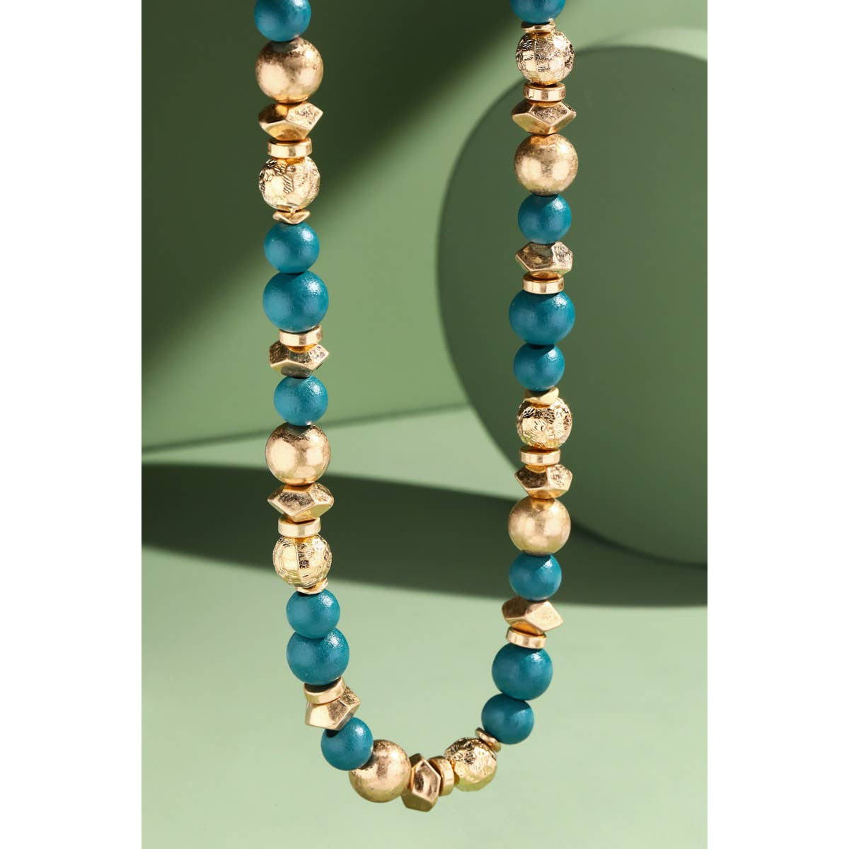 Metal & Wood Bead Necklace