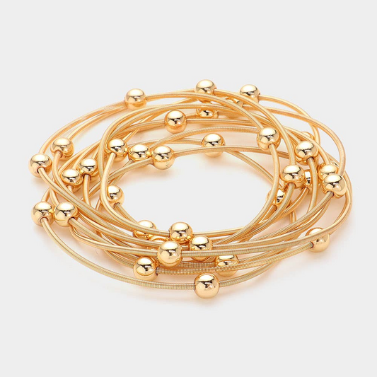Layered Metal Ball Bracelet Set