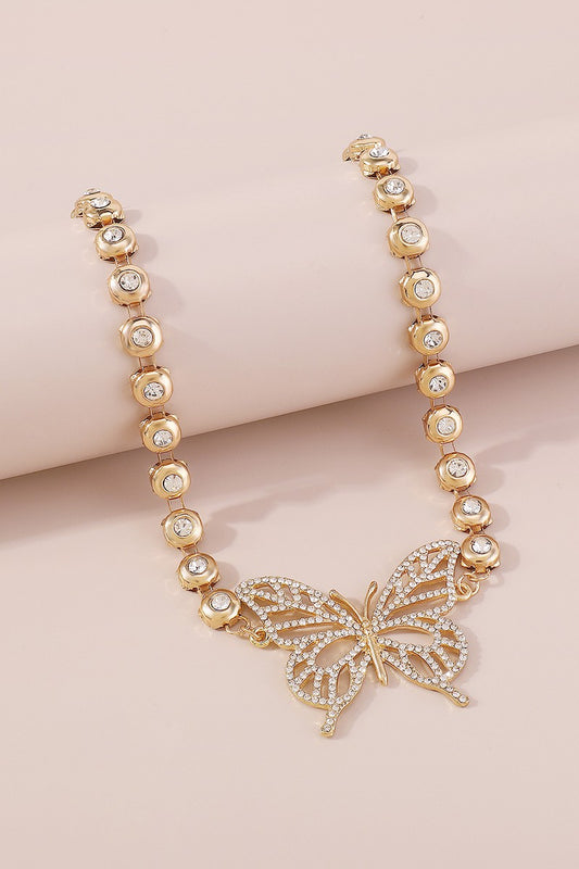 Rhinestone Chain Butterfly Necklace