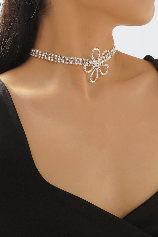 Rhinestone Flower Choker Necklace