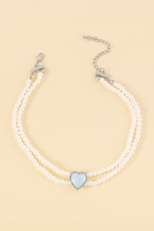 Layered Pearls Heart Choker