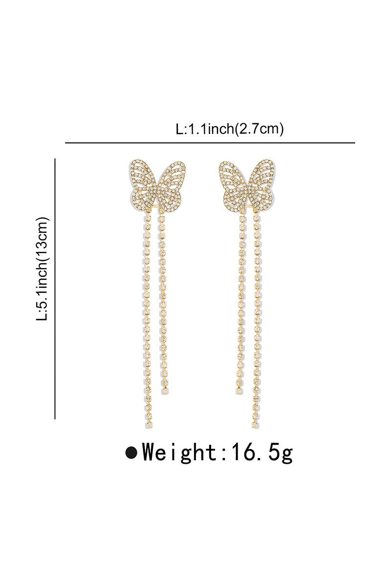 Rhinestone Butterfly Tassel Earrings