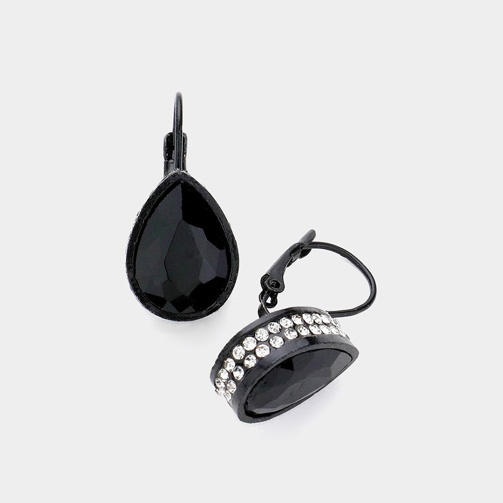 Rhinestone Teardrop Lever Back Earrings