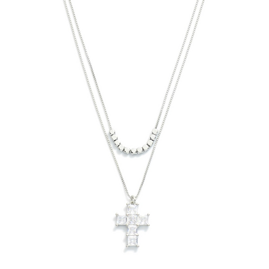 2 Strand CZ Cross Necklace