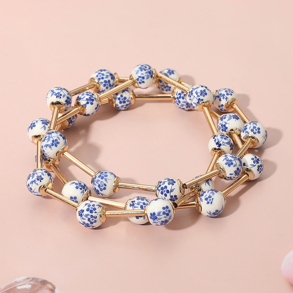 Floral Ceramic Bead Stack Bracelets