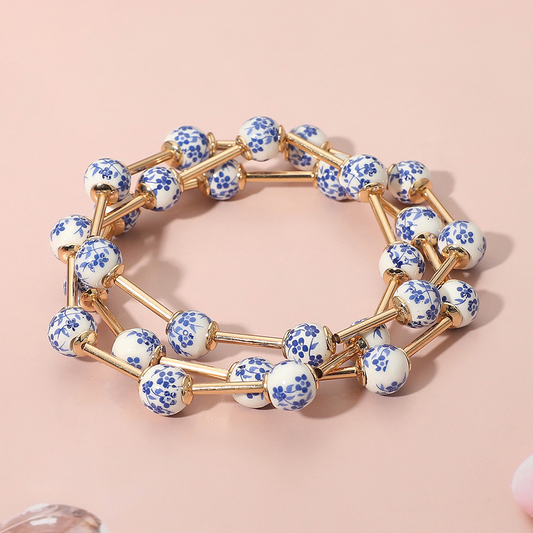 Floral Ceramic Bead Stack Bracelets
