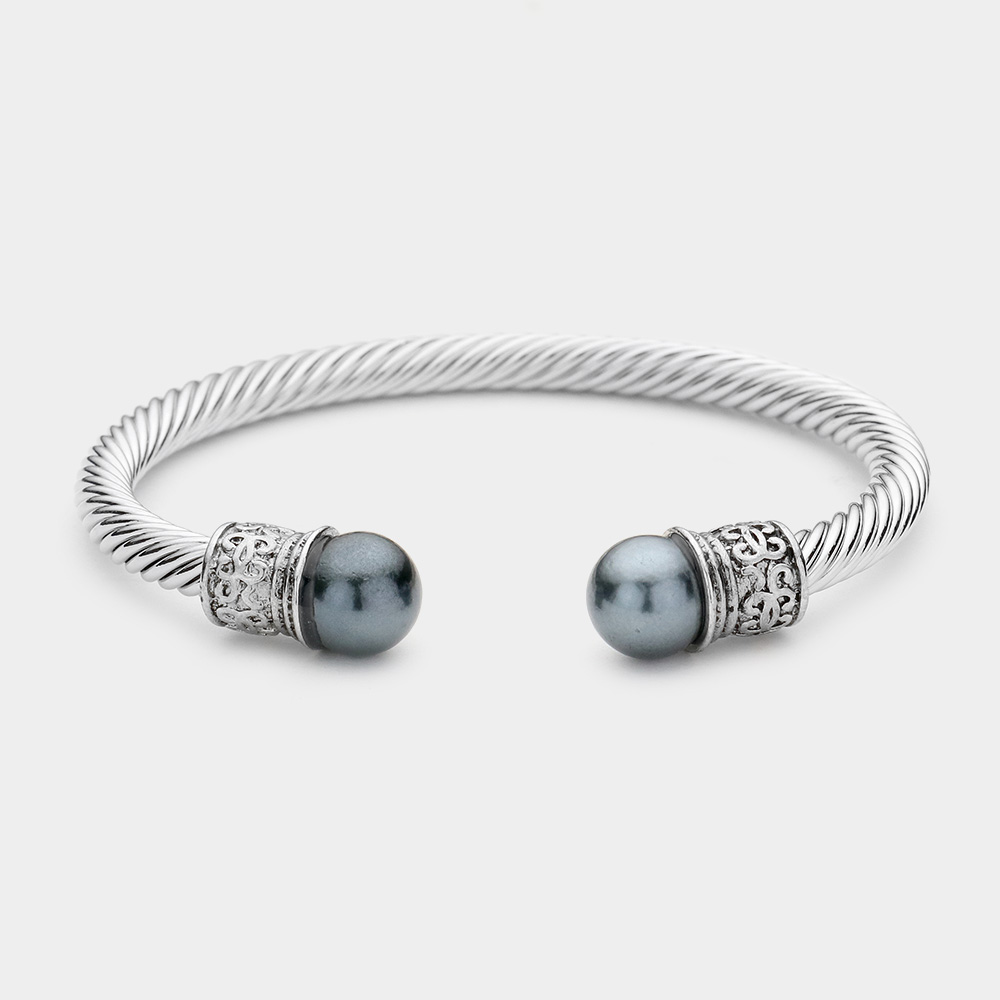 Twisted Pearl Tip Cuff Bracelet