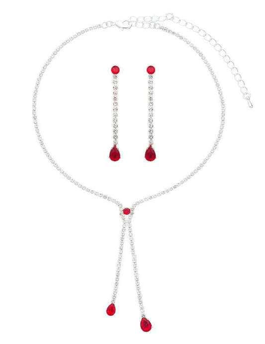 Ruby Rhinestone Necklace Set
