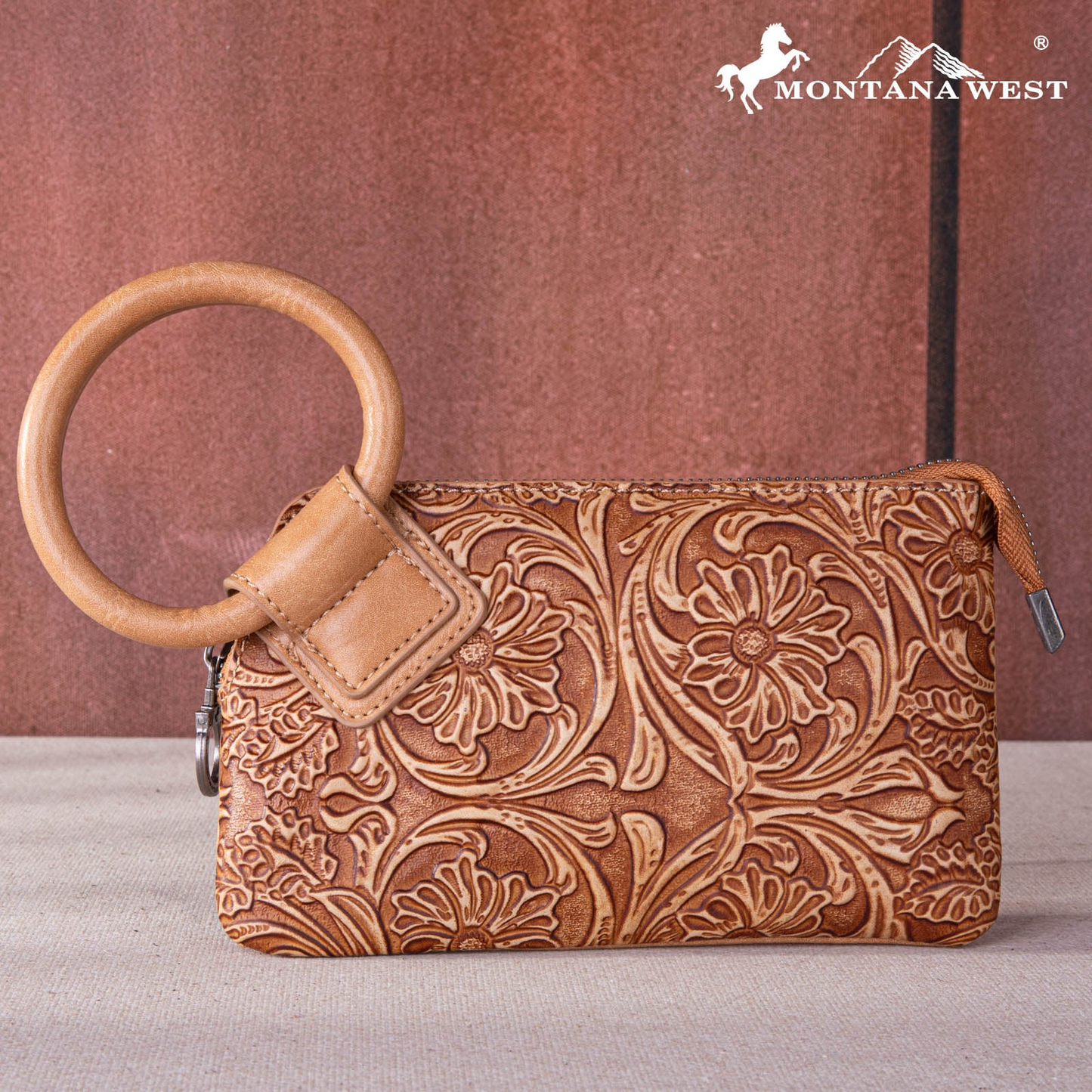 Floral Tooled Wristlet