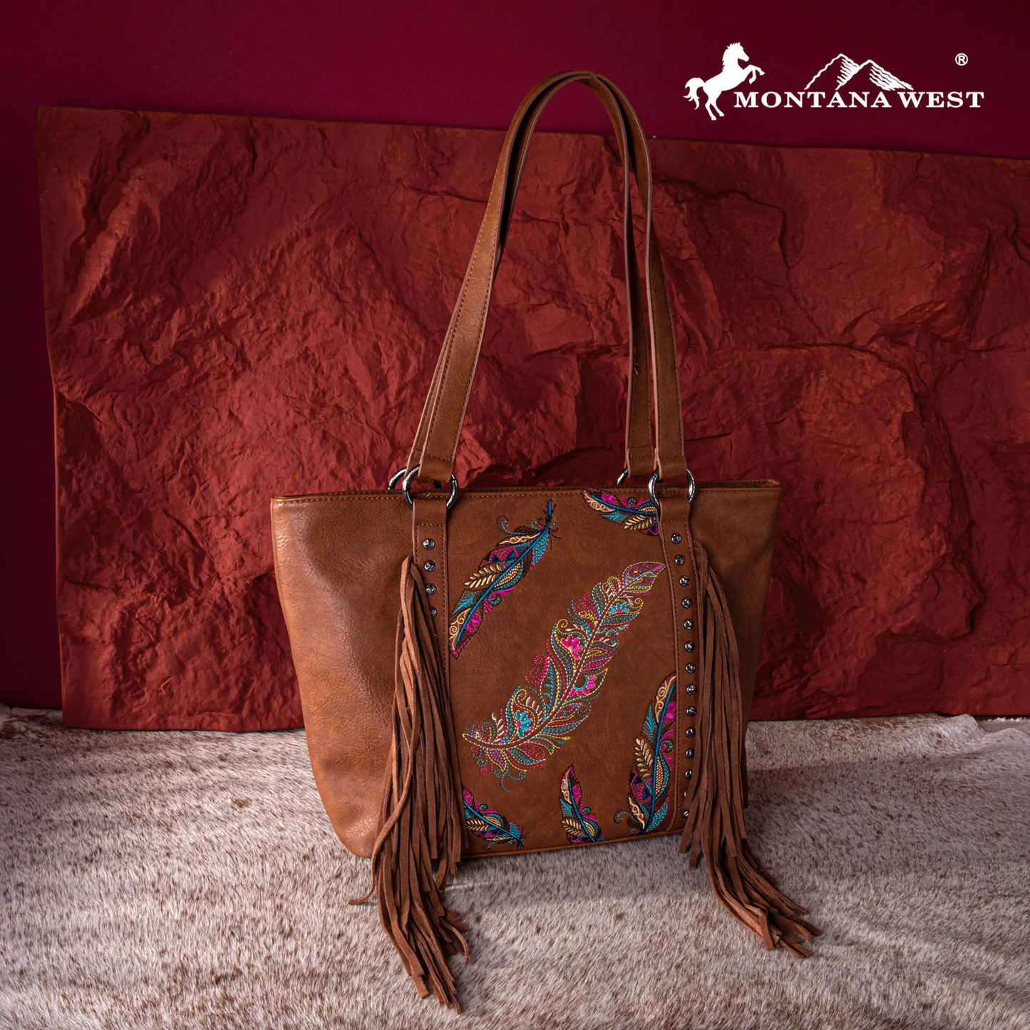 Montana West Concealed Carry Feather Embroidered Tote