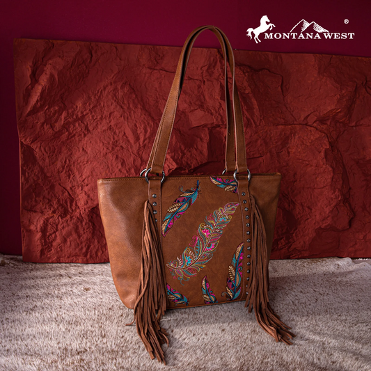 Montana West Concealed Carry Feather Embroidered Tote