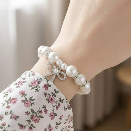 Pearl Bow Charm Bracelet