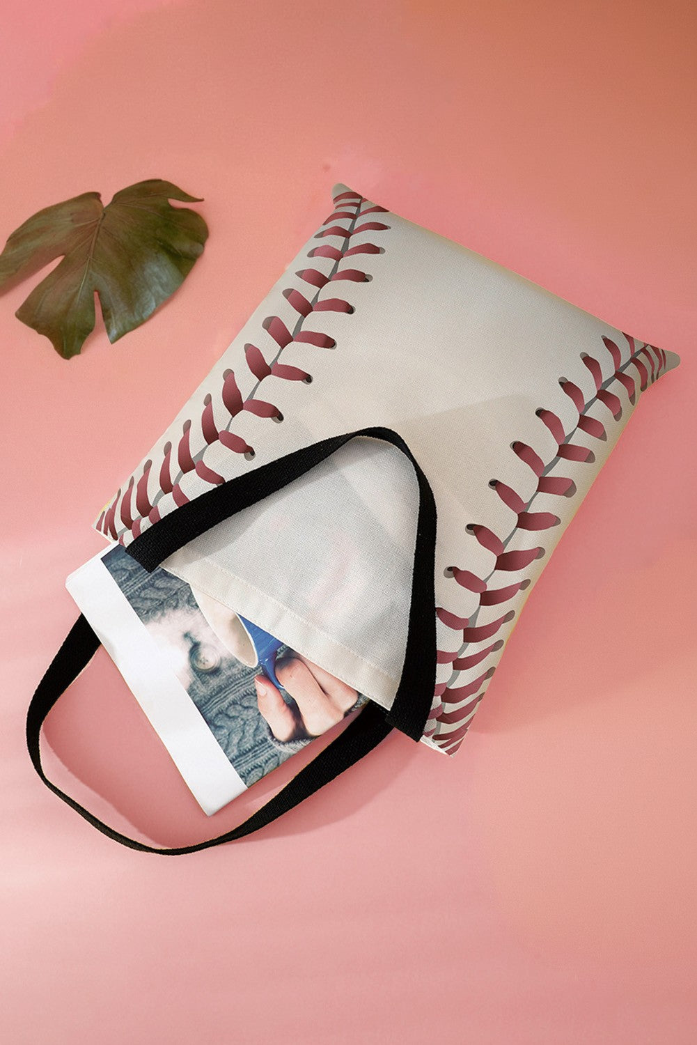 Baseball Print Canvas Tote Bag