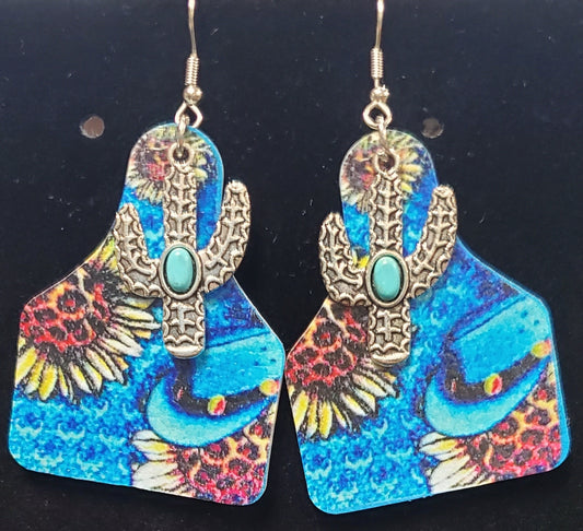 Western Leather Cow Tag Earrings