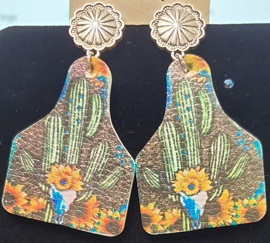 Western Leather Cow Tag Earrings