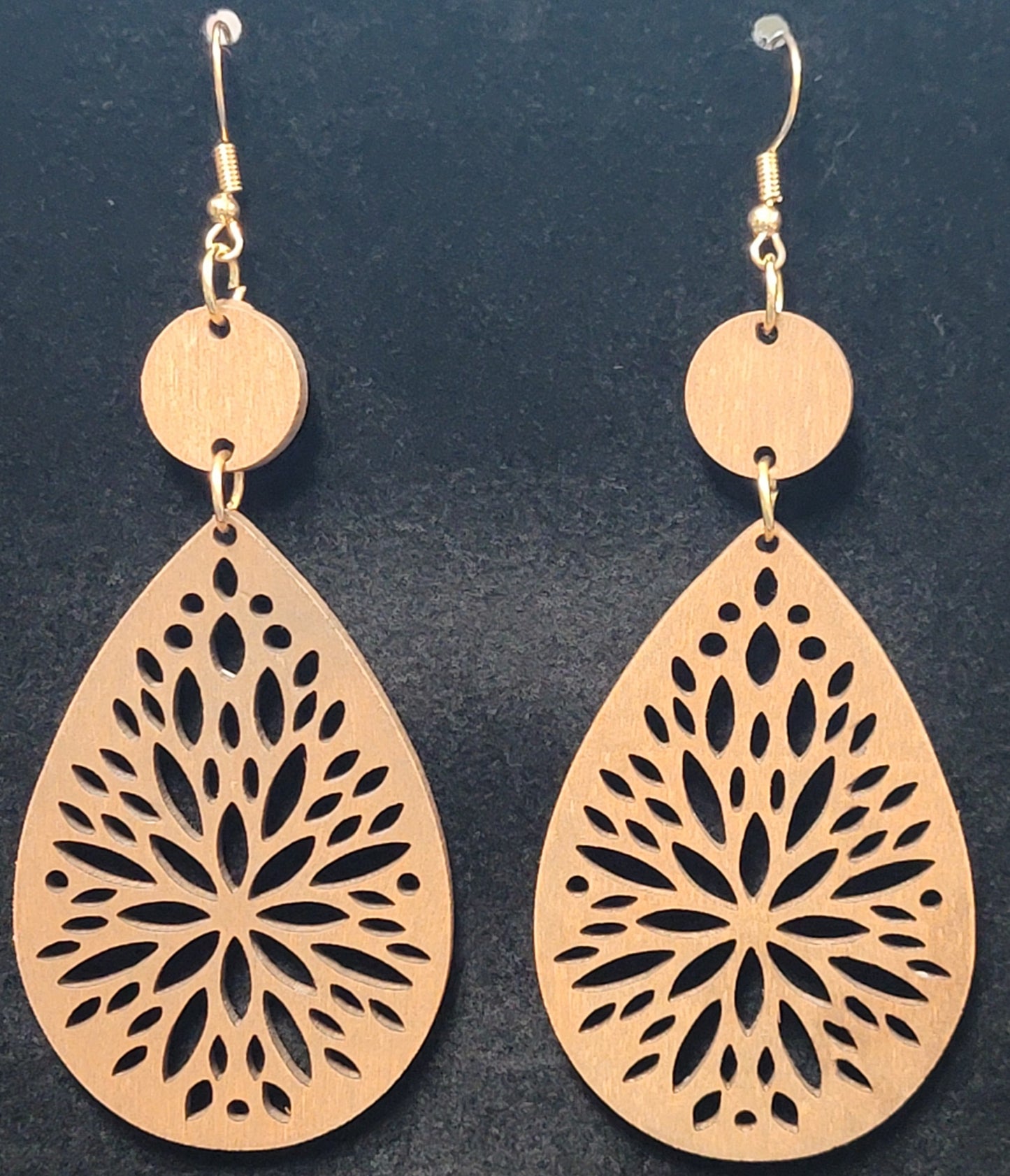 Wooden Floral Cut Out Teardrop Earrings