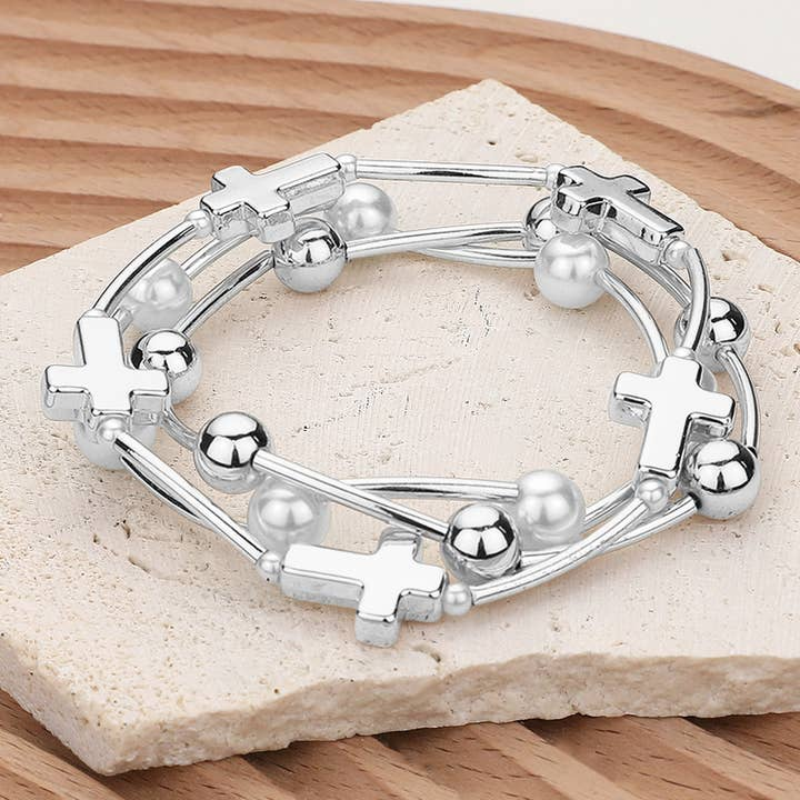Metal Cross Stretch Bracelet Stack