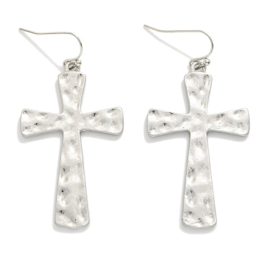Hammered Cross Earrings