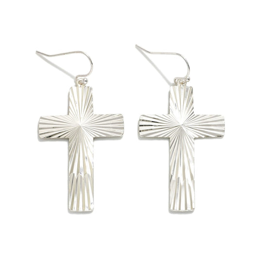 Ribbed Cross Earrings
